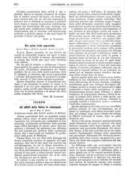 Supplemento al policlinico periodico di medicina, chirurgia ed igiene