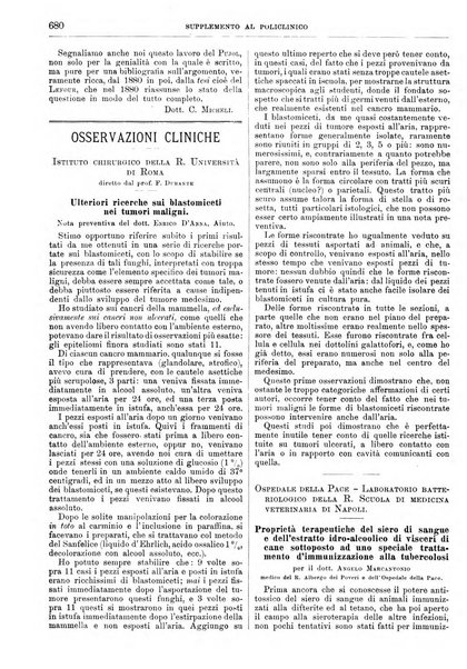 Supplemento al policlinico periodico di medicina, chirurgia ed igiene