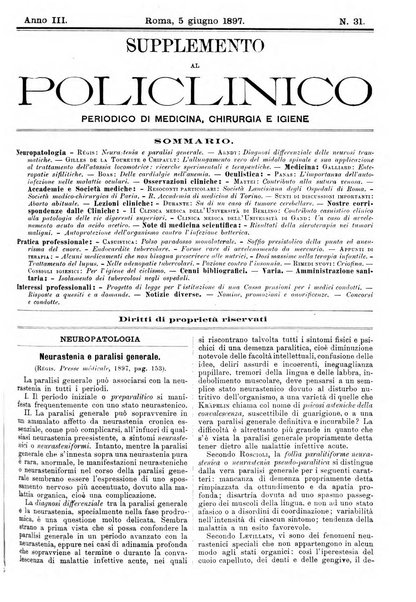 Supplemento al policlinico periodico di medicina, chirurgia ed igiene