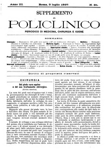 Supplemento al policlinico periodico di medicina, chirurgia ed igiene