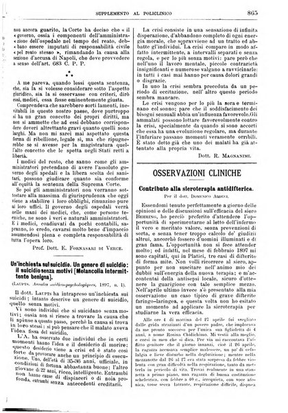 Supplemento al policlinico periodico di medicina, chirurgia ed igiene