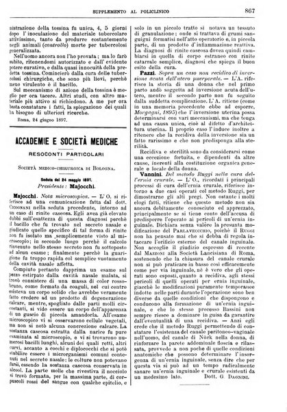 Supplemento al policlinico periodico di medicina, chirurgia ed igiene