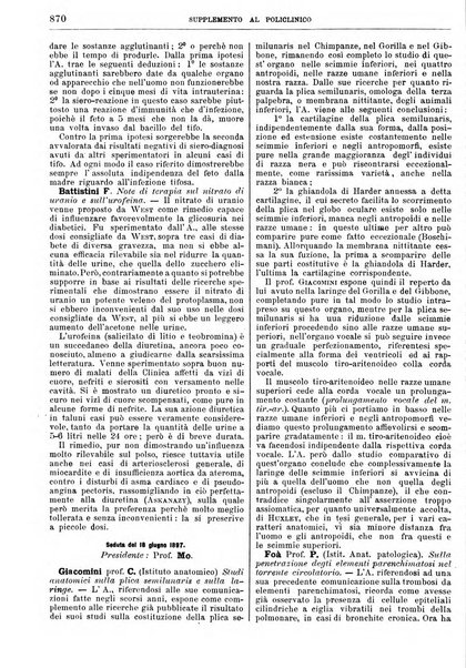 Supplemento al policlinico periodico di medicina, chirurgia ed igiene