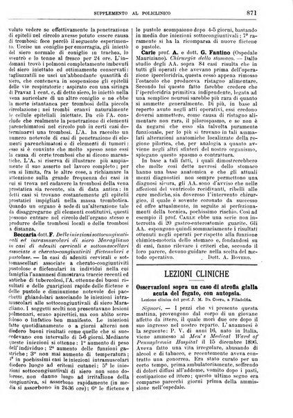 Supplemento al policlinico periodico di medicina, chirurgia ed igiene