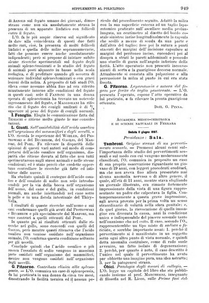 Supplemento al policlinico periodico di medicina, chirurgia ed igiene