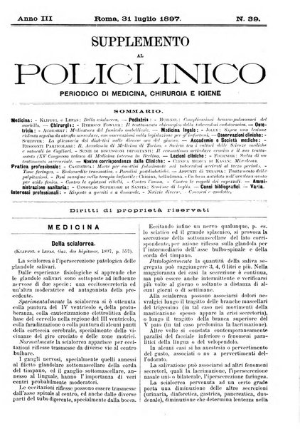 Supplemento al policlinico periodico di medicina, chirurgia ed igiene