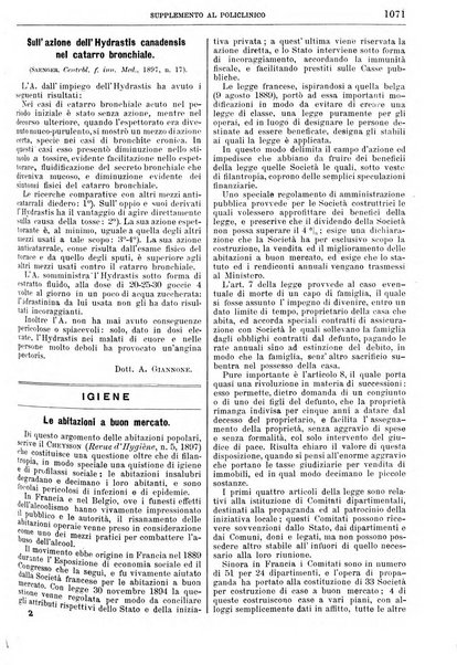 Supplemento al policlinico periodico di medicina, chirurgia ed igiene