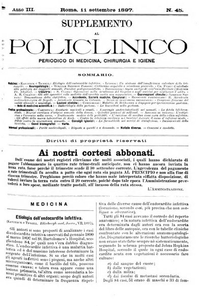 Supplemento al policlinico periodico di medicina, chirurgia ed igiene