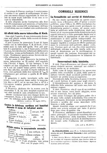 Supplemento al policlinico periodico di medicina, chirurgia ed igiene