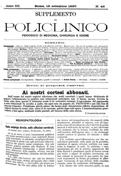 Supplemento al policlinico periodico di medicina, chirurgia ed igiene