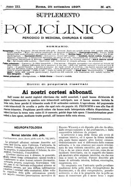 Supplemento al policlinico periodico di medicina, chirurgia ed igiene