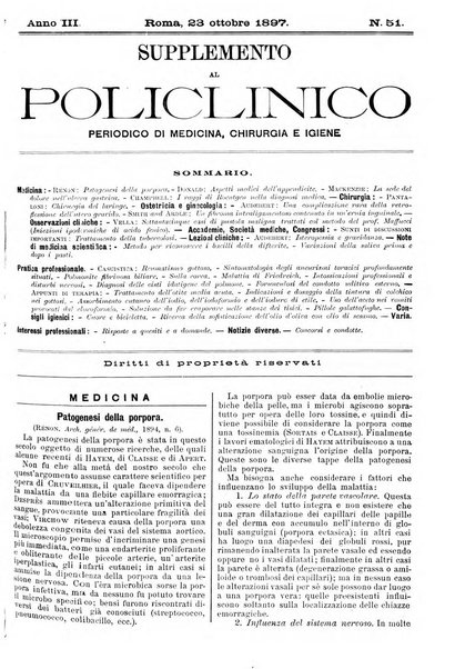 Supplemento al policlinico periodico di medicina, chirurgia ed igiene