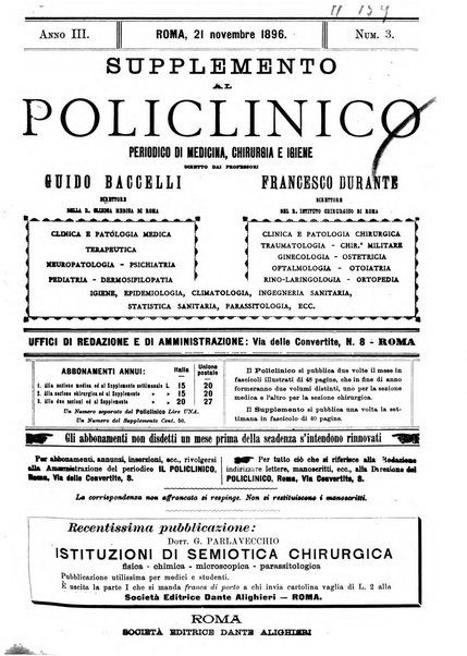 Supplemento al policlinico periodico di medicina, chirurgia ed igiene