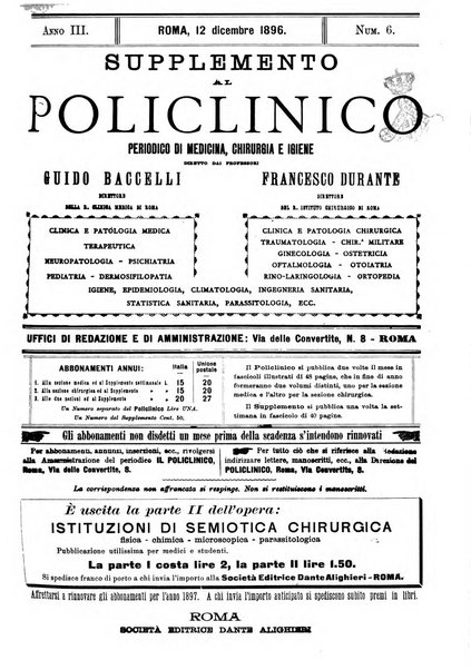 Supplemento al policlinico periodico di medicina, chirurgia ed igiene