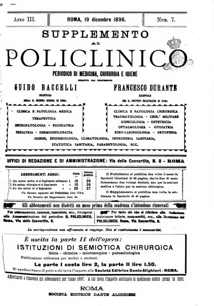 Supplemento al policlinico periodico di medicina, chirurgia ed igiene