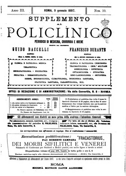 Supplemento al policlinico periodico di medicina, chirurgia ed igiene