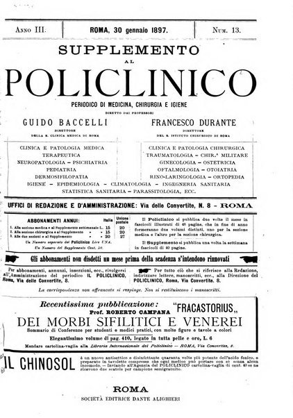 Supplemento al policlinico periodico di medicina, chirurgia ed igiene