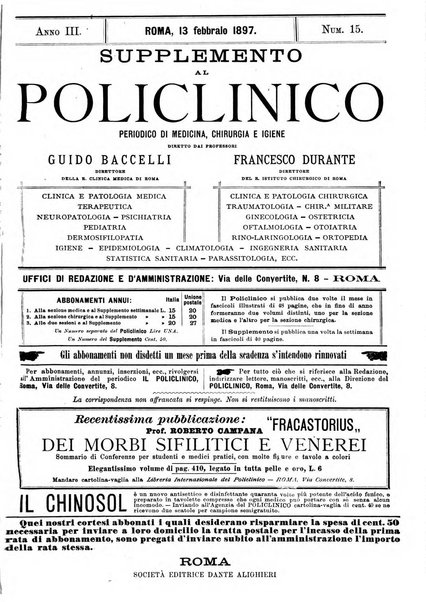 Supplemento al policlinico periodico di medicina, chirurgia ed igiene