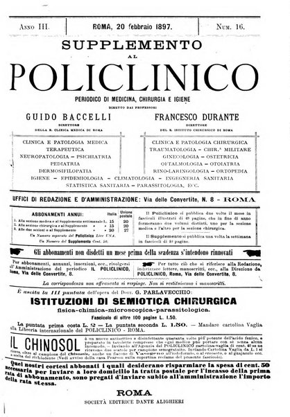 Supplemento al policlinico periodico di medicina, chirurgia ed igiene