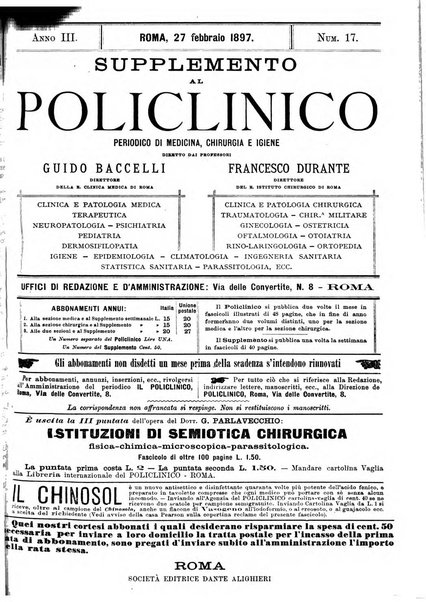 Supplemento al policlinico periodico di medicina, chirurgia ed igiene