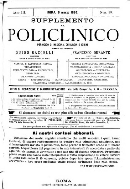 Supplemento al policlinico periodico di medicina, chirurgia ed igiene