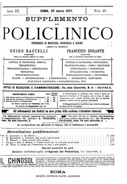 Supplemento al policlinico periodico di medicina, chirurgia ed igiene