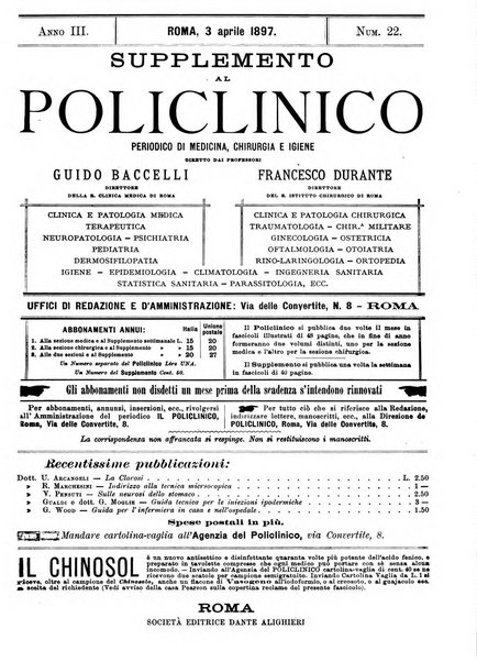 Supplemento al policlinico periodico di medicina, chirurgia ed igiene