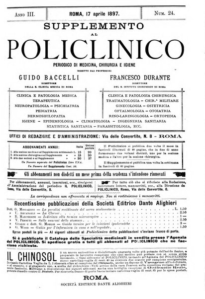 Supplemento al policlinico periodico di medicina, chirurgia ed igiene