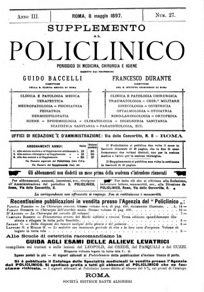 Supplemento al policlinico periodico di medicina, chirurgia ed igiene