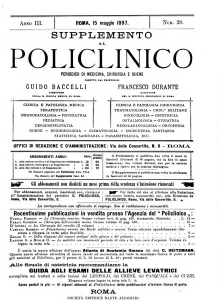 Supplemento al policlinico periodico di medicina, chirurgia ed igiene