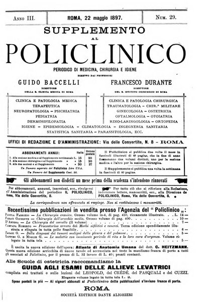 Supplemento al policlinico periodico di medicina, chirurgia ed igiene