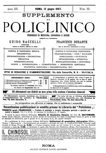 Supplemento al policlinico periodico di medicina, chirurgia ed igiene