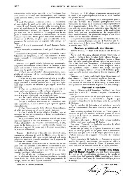 Supplemento al policlinico periodico di medicina, chirurgia ed igiene