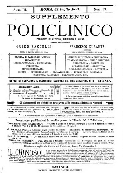 Supplemento al policlinico periodico di medicina, chirurgia ed igiene