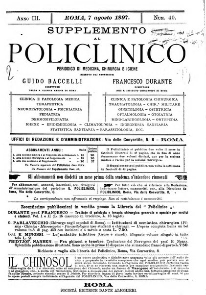 Supplemento al policlinico periodico di medicina, chirurgia ed igiene