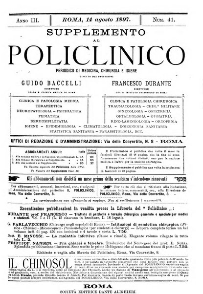 Supplemento al policlinico periodico di medicina, chirurgia ed igiene