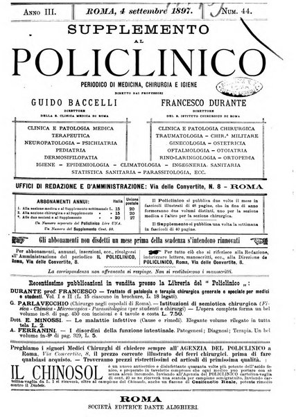 Supplemento al policlinico periodico di medicina, chirurgia ed igiene