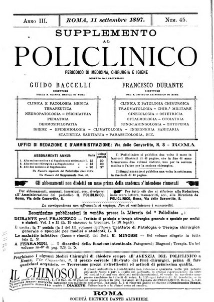 Supplemento al policlinico periodico di medicina, chirurgia ed igiene