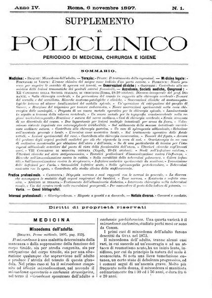 Supplemento al policlinico periodico di medicina, chirurgia ed igiene