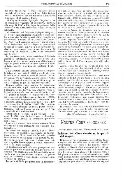 Supplemento al policlinico periodico di medicina, chirurgia ed igiene