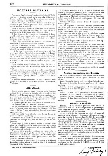 Supplemento al policlinico periodico di medicina, chirurgia ed igiene