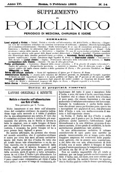 Supplemento al policlinico periodico di medicina, chirurgia ed igiene