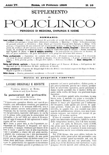 Supplemento al policlinico periodico di medicina, chirurgia ed igiene