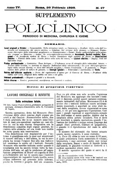 Supplemento al policlinico periodico di medicina, chirurgia ed igiene