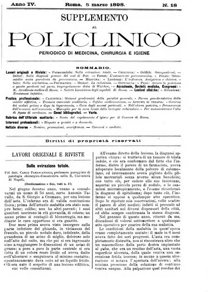 Supplemento al policlinico periodico di medicina, chirurgia ed igiene