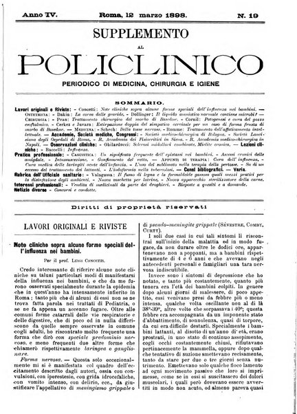 Supplemento al policlinico periodico di medicina, chirurgia ed igiene