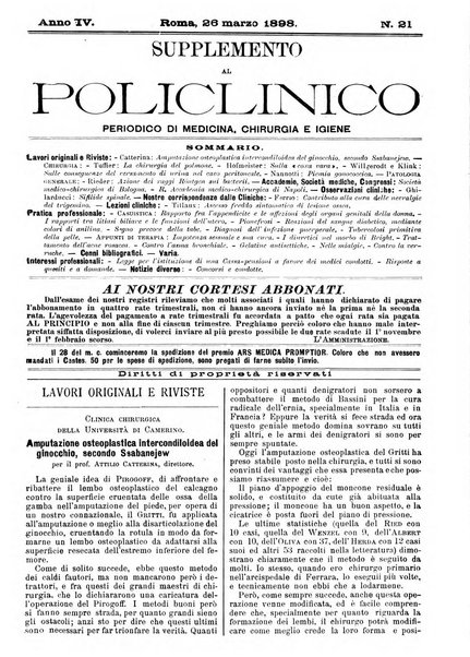 Supplemento al policlinico periodico di medicina, chirurgia ed igiene