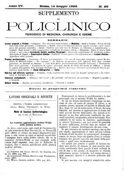 Supplemento al policlinico periodico di medicina, chirurgia ed igiene