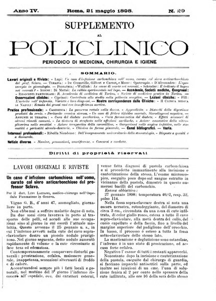 Supplemento al policlinico periodico di medicina, chirurgia ed igiene