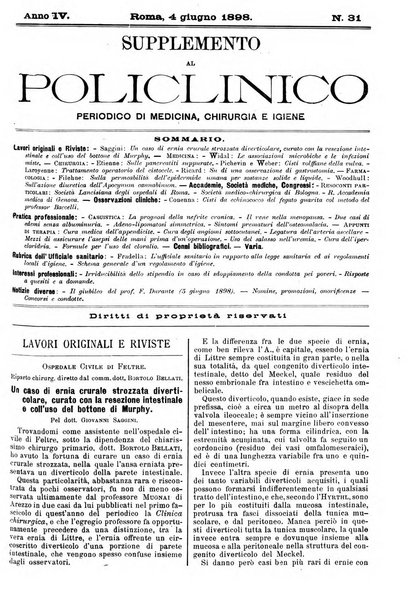 Supplemento al policlinico periodico di medicina, chirurgia ed igiene